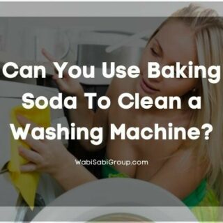 Blond female wiping clean exterior of washing machine