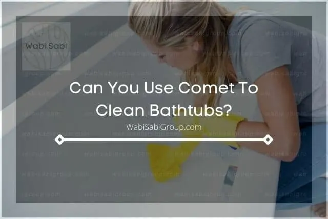A photo of a woman who's cleaning the bath tub using a cleaner