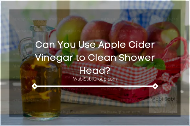 A photo of apple cider vinegar with basket of apples